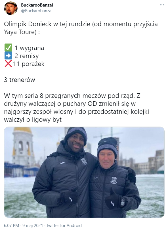 FATALNA SERIA Olimpiku Donieck od momentu przyjścia do klubu Yayi Toure